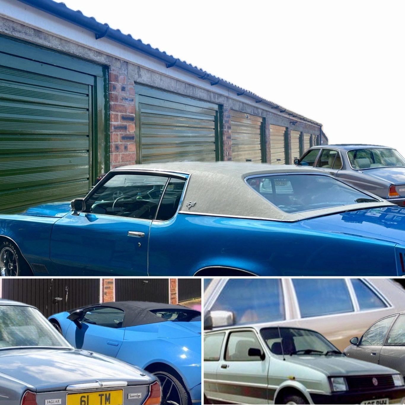 A selection of cars beside a parade of lock up garages