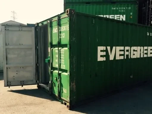 a shipping container with door open